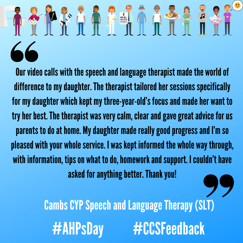ccs_nhst's tweet photo. 🎉Wonderful #CCSFeedback for our @CambsPboroCYP SALT Team 😀 Well done team! Find out more about this service https://t.co/DdzCqvx57f 👏💙
#AHPsDay #ThankfulThursday #ThursdayThoughts #GoTeamCCS #Nurses #NHSHeroes #ThankYouNHS https://t.co/7e16oZLbMV