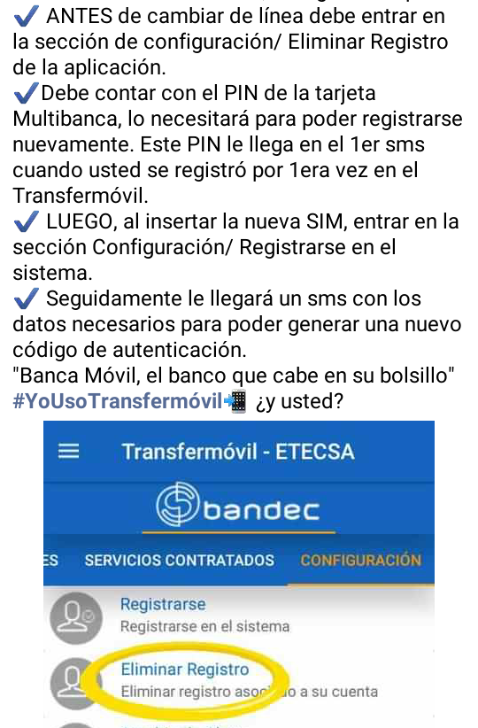 bandecmatanzas's tweet image. "Banca Móvil, el banco que cabe en su bolsillo"
#YoUsoTransfermóvil📲 ¿y usted?
Si usted es usuario de Transfermóvil📲 y cambia de línea telefónica, le sugerimos que: 👇