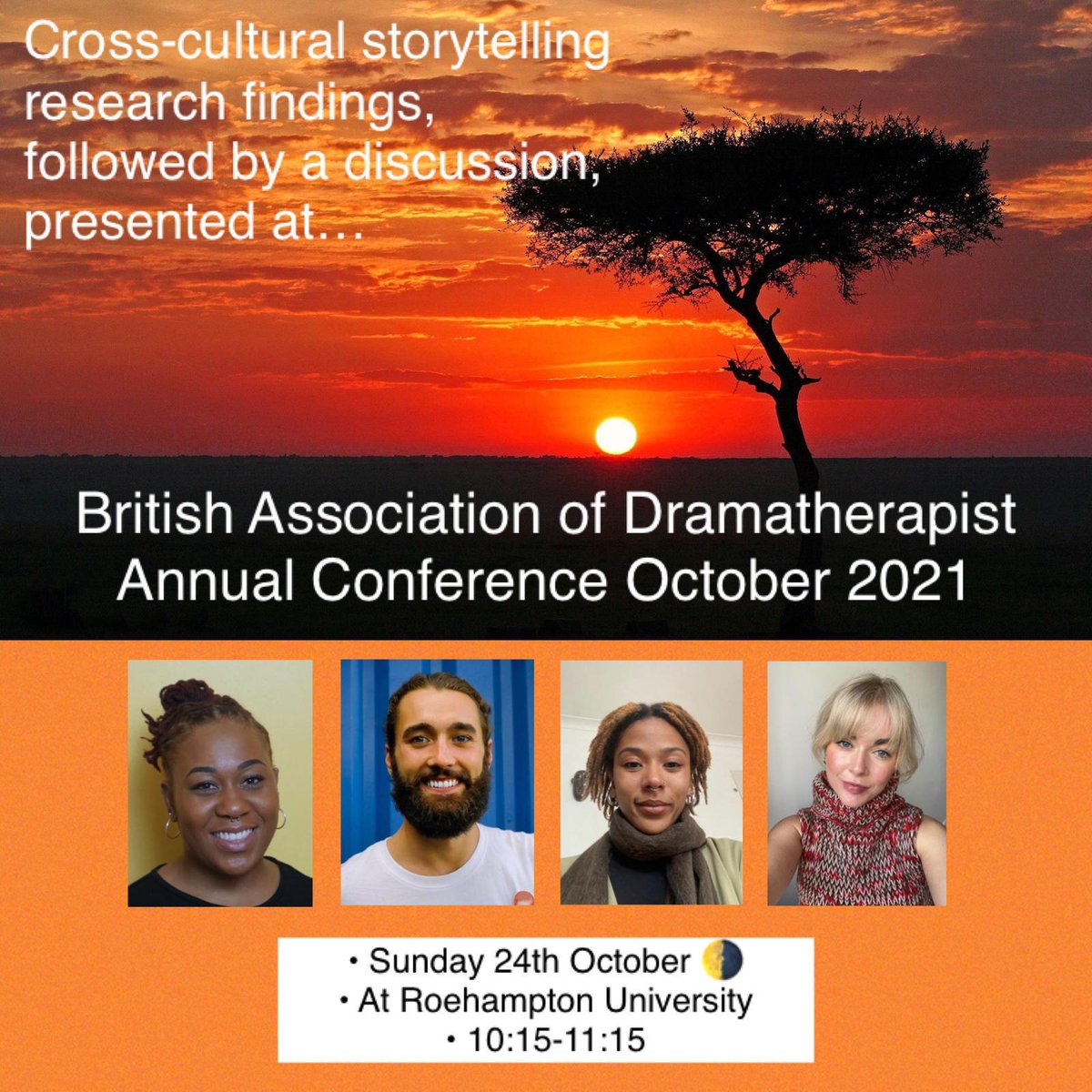 Recently-qualified drama and movement therapists will be presenting research on cross-cultural storytelling on Sunday 24th October. Looking forward to seeing you all there! #BADthConference2021 #raceandculture #crossculturalstorytelling #myth #storytelling