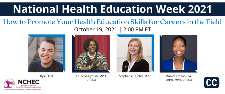 HM_Flatz's tweet photo. Unsure which career path in #healtheducation and promotion is for you? Attend the #NHEW2021 live event in partnership with @NCHEC_updates on October 19 to hear from panelists! Register https://t.co/SvBR4UYDJL
@DrewiskeKitt @daniel_ches @NandiMarshall @IAmTonyaNash @tylergjames_ https://t.co/0Mxyy8rqE6