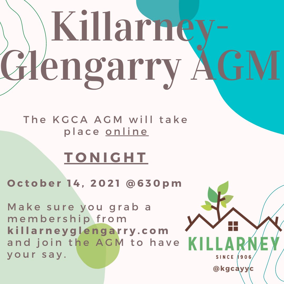 The Killarney-Glengarry Annual General Meeting will take place online tonight at 6:30pm. Engage with your community and why not bring a friend. 
Hope to see you there.