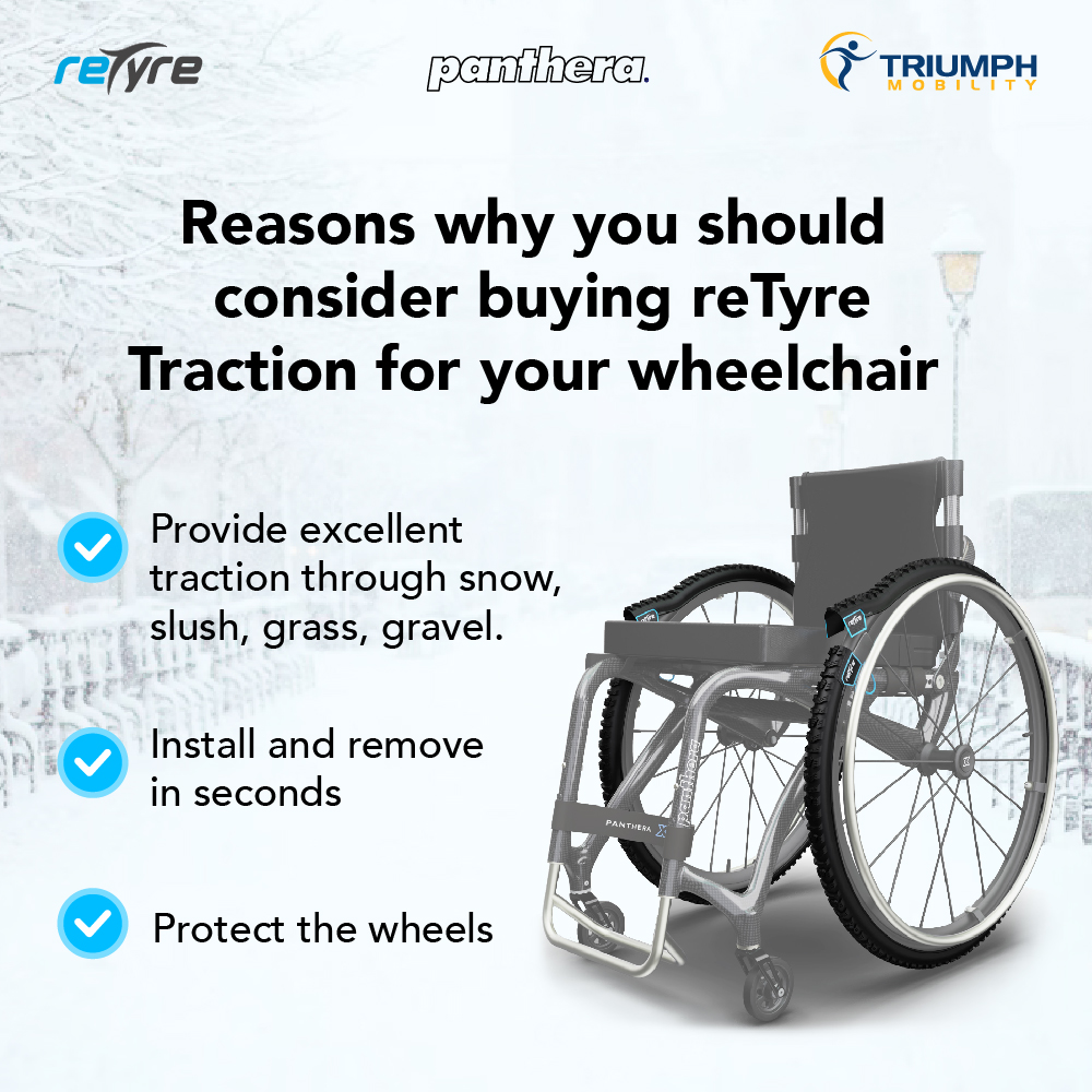 triumphmobility's tweet photo. reTyre Traction 😍

#winteriscoming #WheelChair #active #lifestyle #health #Disability #panthera #retyre #triumphmobility https://t.co/Rt7tjP45N1