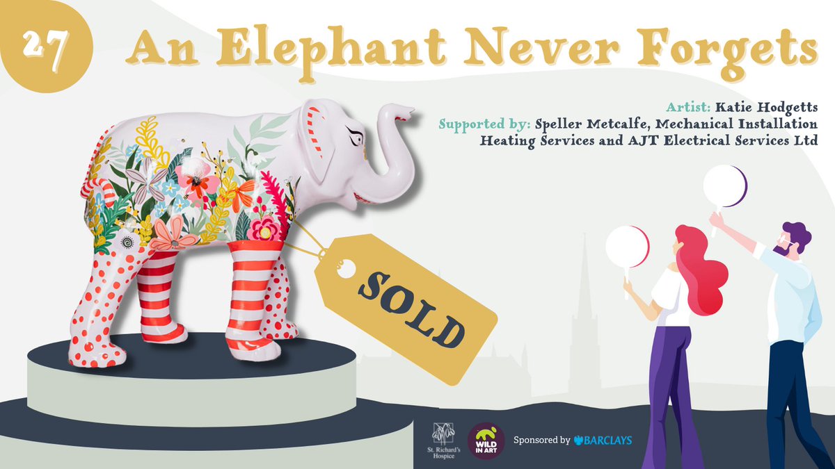 WarrensOfWorc's tweet photo. They say #AnElephantNeverForgets and this truly memorable work of art by Katie Hodgetts at LOT 27 just raised ยฃ11,000 to help @StRichardsHosp care for patients, their loved ones and bereaved people locally. #WorcsBigParade https://t.co/COVDVjpJyC