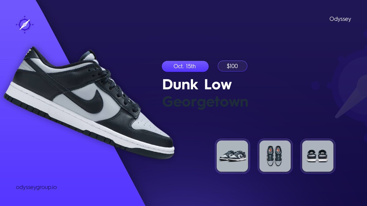 It looks like the Dunk Low "Georgetown" will finally be releasing tomorrow, October 15th, after many delays. 👀

With resell looking strong, Odyssey members are prepared to feast on  this drop with a full site list! 🔥

Like💜 + Retweet♻️ for Good luck tomorrow🍀