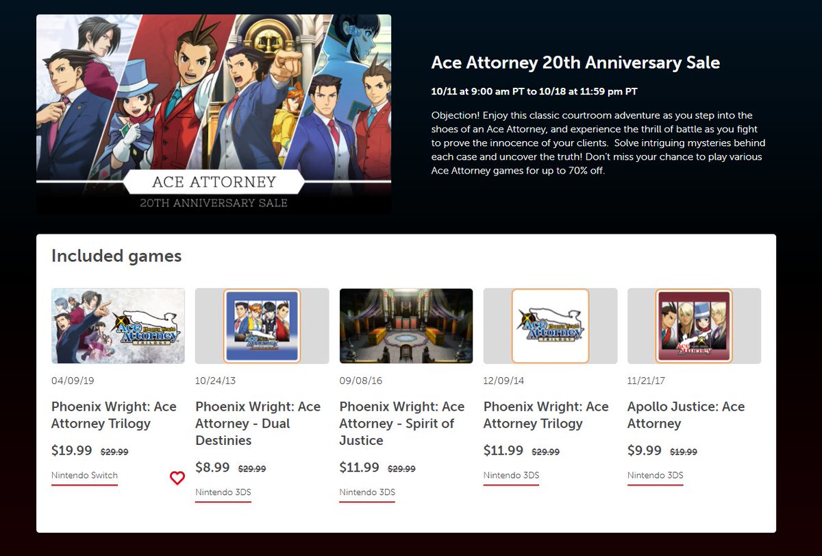 Ace Attorney 20th Anniversary Sale on US eShop bit.ly/2UHs9RM