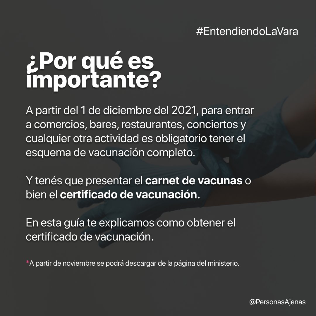 personasajenas's tweet photo. 📋 Tenés dudas sobre cómo obtener tu certificado de vacunacion? En este hilo te explicamos como sacarlo. 

‼️ Nota: Algunas personas no podrán sacarlo todavía. A partir de noviembre 2021 es que podrás descargarlo con normalidad.  

#EntendiendoLaVara https://t.co/nl9oOgN5Qb