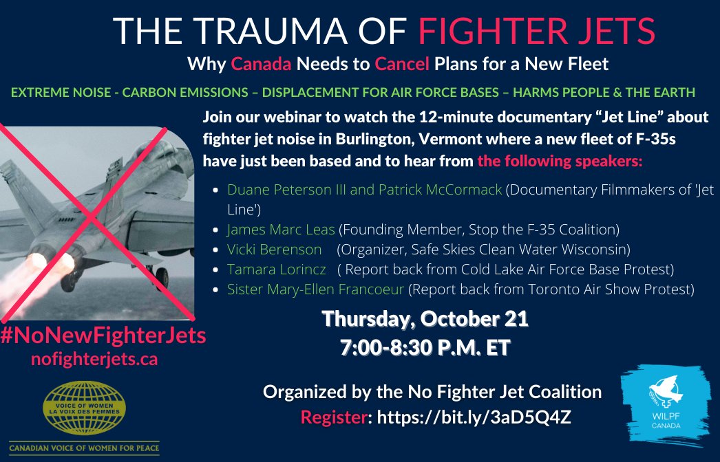 VOWPeace's tweet photo. Join our upcoming webinar &amp; film screening  on Oct.21st at 7pm ET consisting of U.S. and Canadian activists speaking about the Trauma of Fighter Jets. Click this link to register: https://t.co/I5PIvmGwDG  #NoNewFighterJets #trauma https://t.co/vybZMl4nyo