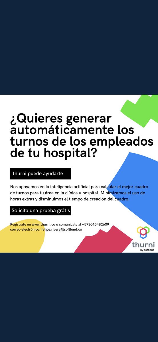 thurniapp's tweet photo. Visítanos en nuestra pagina web https://t.co/VInI7bV00m y encontrarás la plataforma para administrar la eficiencia del talento humano que necesita tu organización a través de la programación automática de turnos de trabajo. Comunícate al 3118550138. https://t.co/qHWFIuCEMN