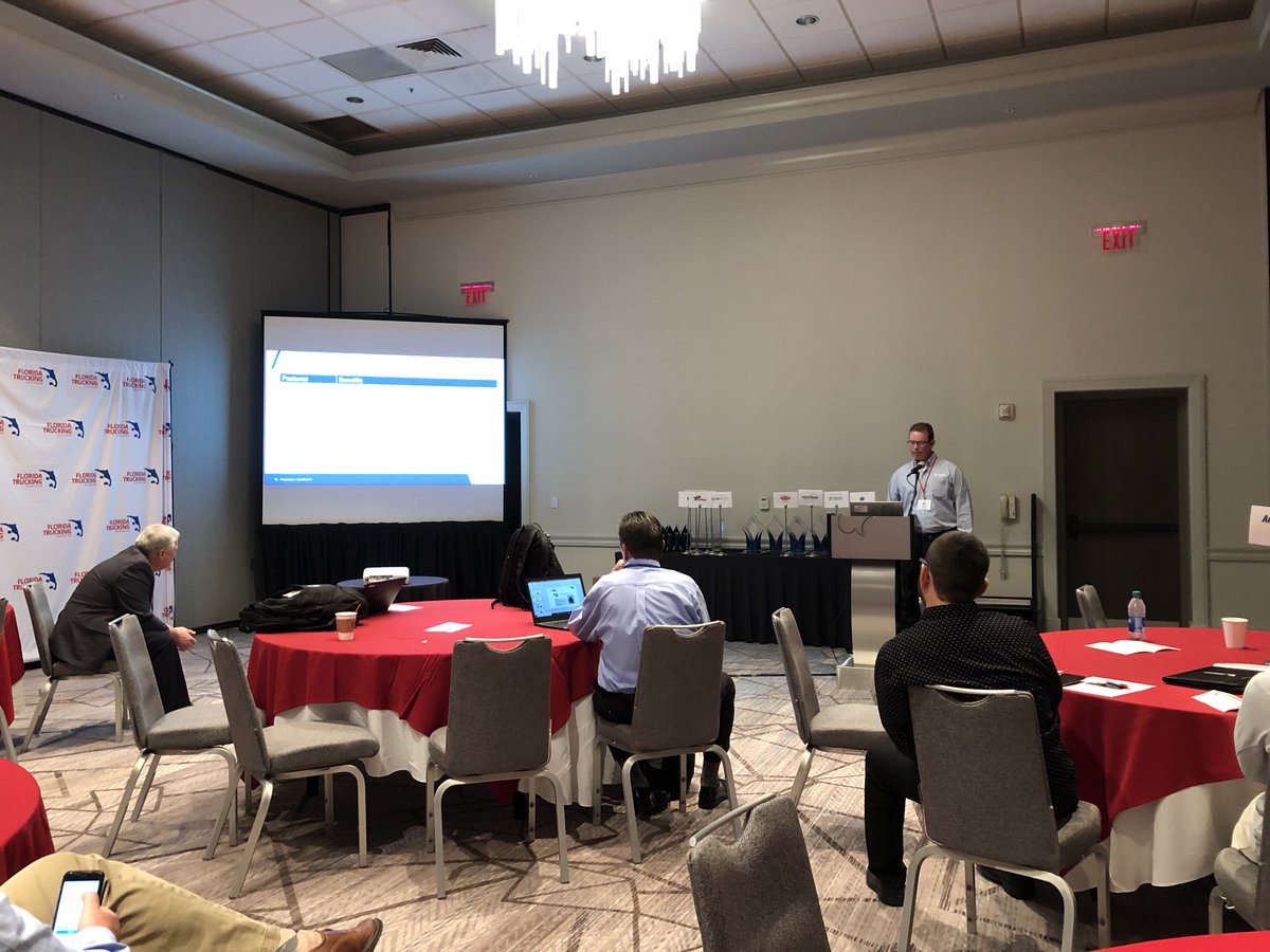 FloridaTrucking's tweet photo. During their breakout session, Mac McKinley of @Bendix_CVS, Scott Lingenfelter of PACCAR, John Moore of @VolvoTrucksNA, and Brady Engle of @AllisonTrans shared insights on equipment innovations and technology, including ADAS, electric vehicles, and e-Axles. #fallroundup https://t.co/6SkcSpxXsD