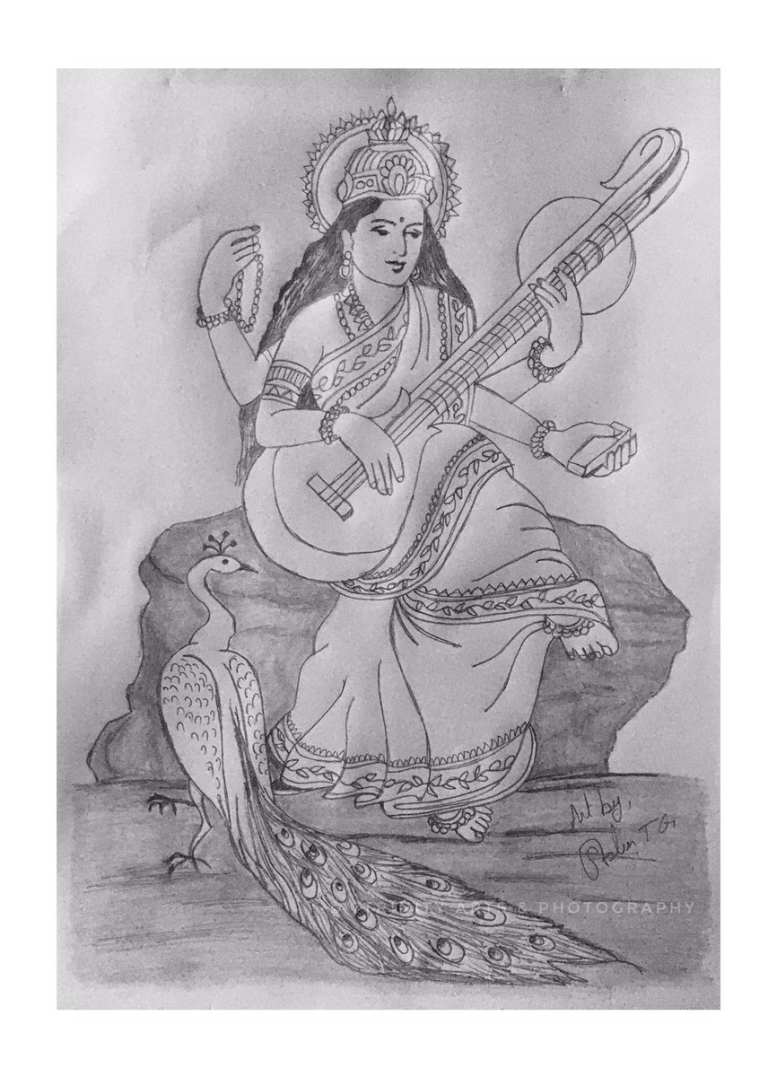Saraswati devi, Pencil sketches easy, Book art drawings