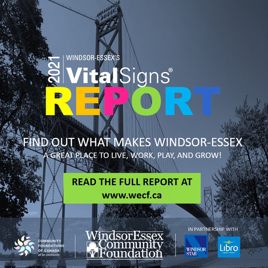 WRYM2012's tweet photo. @WECFoundation 2021 Vital Signs Report is here! Find out what makes Windsor-Essex a great place to live, work, play and grow! The report is available online for download at the WECF website  https://t.co/xEXsodwG9A. Read it online today! #VitalWE https://t.co/xHjRGRtvbz