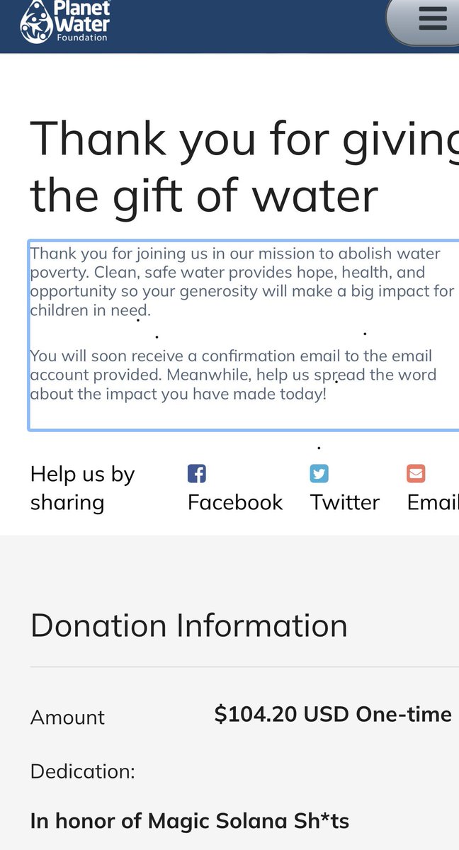 NeatFunguy's tweet image. Got so inspired by shit being magical this morning I made a donation to @PlanetWaterCEO in the name of @magicsolanashit! Then another shit head one upped me! Check them out planet-water.org