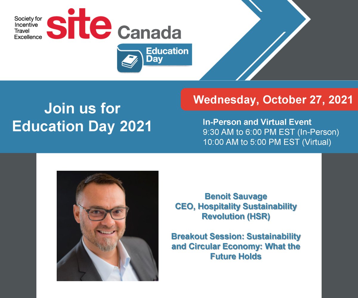 sitecanada's tweet photo. Benoit will show us how to differentiate your company’s brand, increase your clientele, reduce your costs, and deliver exceptional experiences on October 27.
Register Today: https://t.co/ceDJmZEWDc   #SITECanada #SITECanadaEducationDay #incentiveprofessionals #SITEGlobal https://t.co/z25v3QUWus
