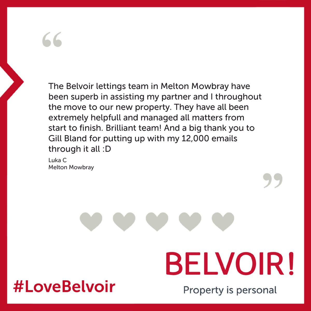 ⭐️ ⭐️ ⭐️ ⭐️ ⭐️

Thank you for the amazing review!  

#review #belvoir #melton #meltonmowbray #lettings #sales