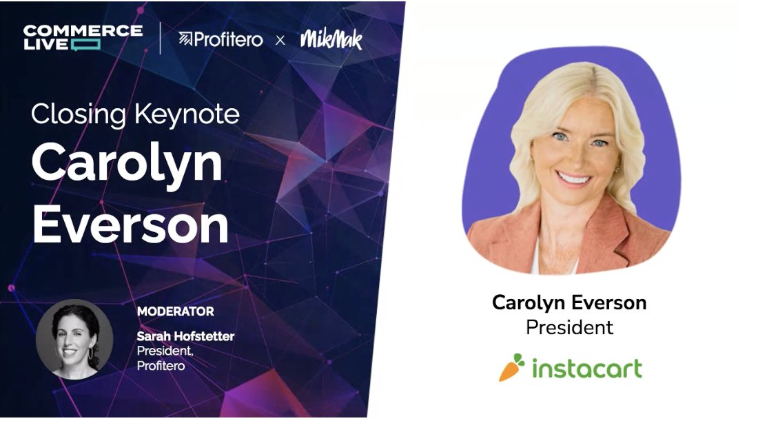 Profitero's tweet image. Can't believe #CommerceLive is almost over, but we have one more exciting session. Our closing keynote with @ceverson, President of @Instacart, is happening now. gocommercelive.com/onlineroom/8e0…