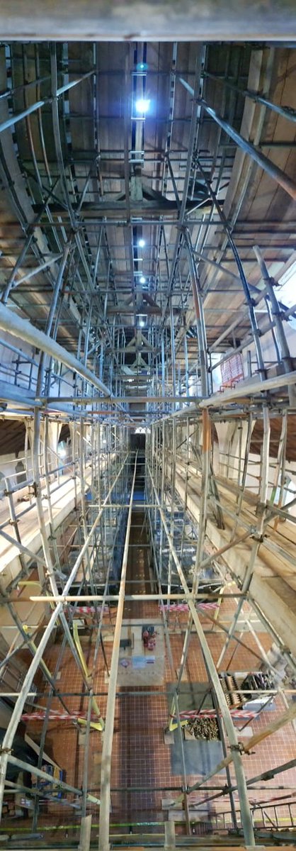 Now that's what I call an internal bird cage scaffold ! Plaster repairs and redecoration works nearing completion, good bye to the old pink walls and hello to the lighter brighter interior . #kingslandchurch   <a href="/LtdTreasure/">Treasure and Son Ltd</a>