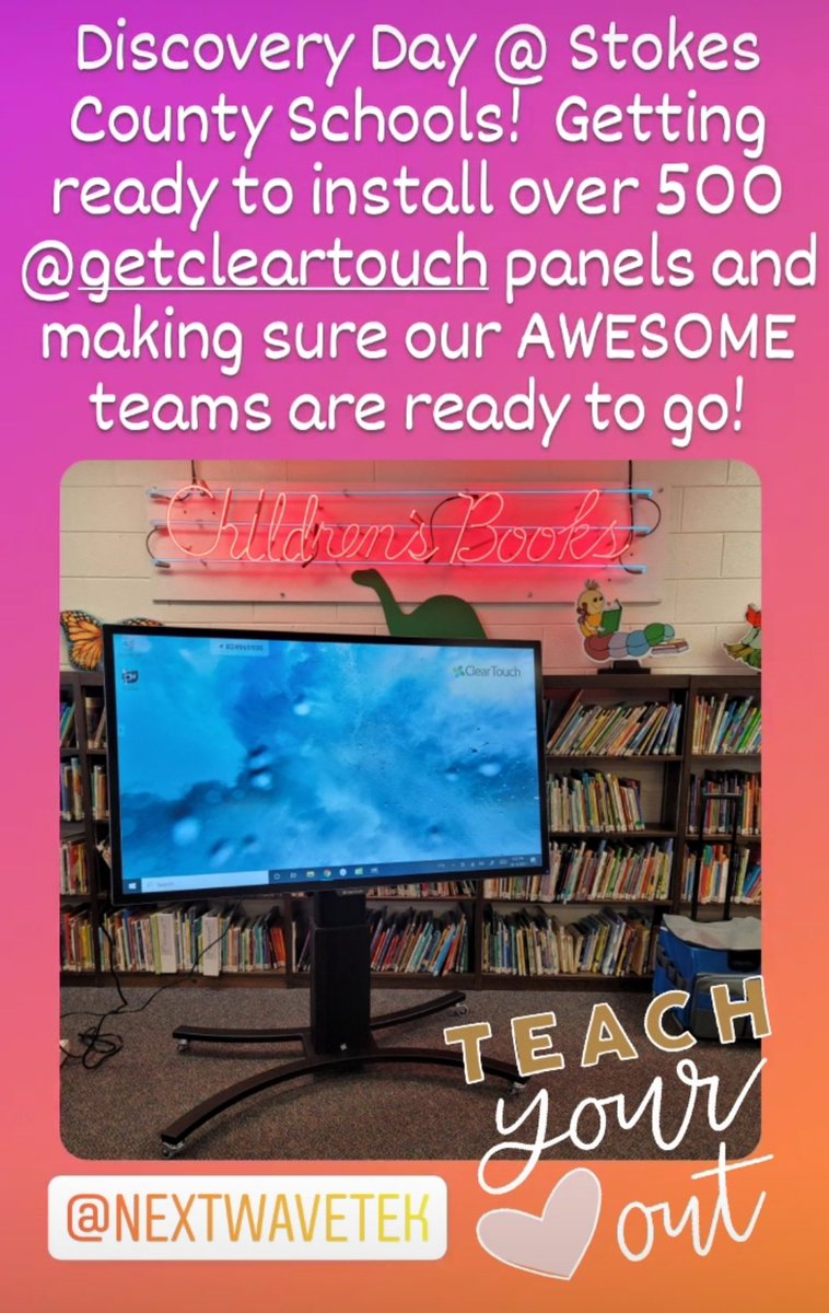 NextWaveTEK's tweet image. Looking forward to our next BIG project with Stokes County School!  Their district is SUPER excited about their new Clear Touch Interactive Panels!  #FullServicePartner #RideTheWave