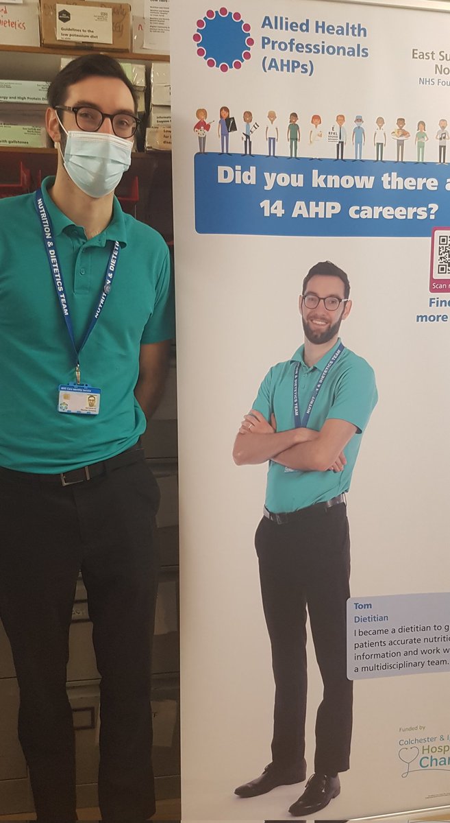 For #AHPDay we produced banners to be used at careers events to inspire the next generation of AHPs. #Proud of Tom for representing dietetics & the whole of the dietetic team. #AwesomeAHPs 👏👏👏😊