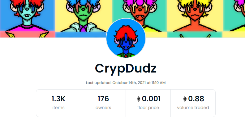 CrypDudz's tweet photo. Closing in on 1 ETH traded on CrypDudz! So grateful to everyone who's bought and supported this project so far. We're still growing and have some exciting plans coming up. https://t.co/pE3twc8CK1 
@HustleMillenial #NFTCommunity #NFT #NFTs #NFTpolygon #nftcollectors #NFTTHAILAND https://t.co/U7Uw0GczB6