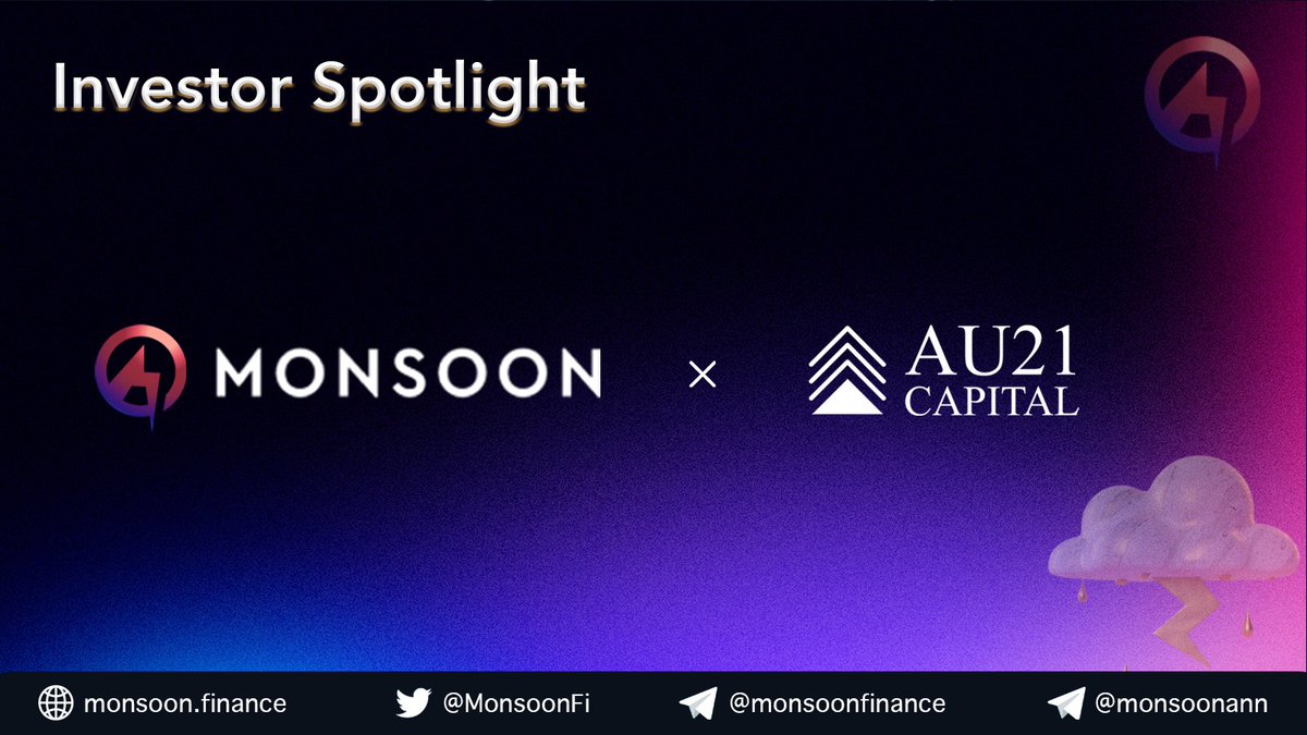 🥳 We are pleased to share that @AU21Capital has invested in Monsoon Finance to support our mission of becoming the ultimate multi-chain cross-chain #privacy protocol. Read more: medium.com/monsoonfinance… #bsc #polygon