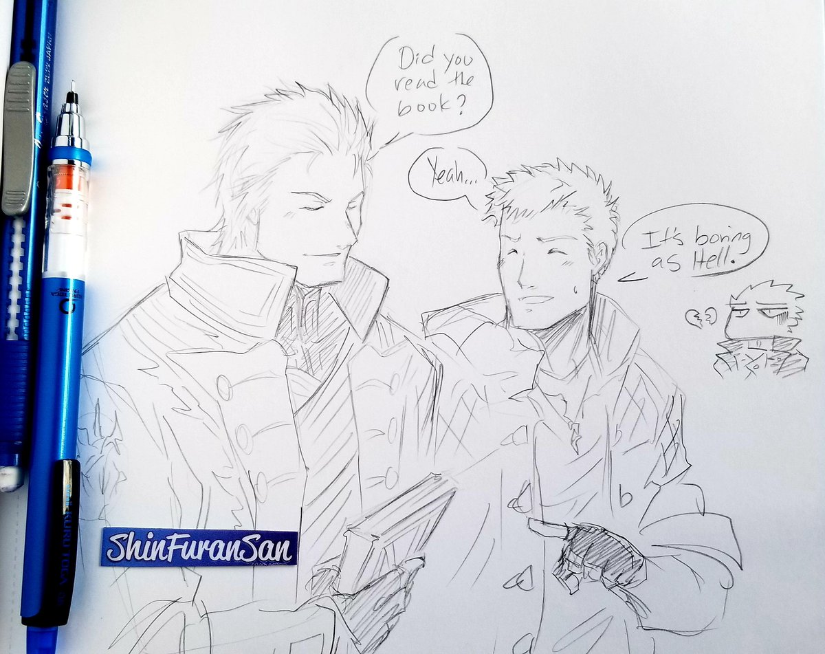 Nero is not a William Blake fan.
Vergil's heart went 💔.
#lunchsketches #DMC5 #Vergil #Nero #traditionalmedia