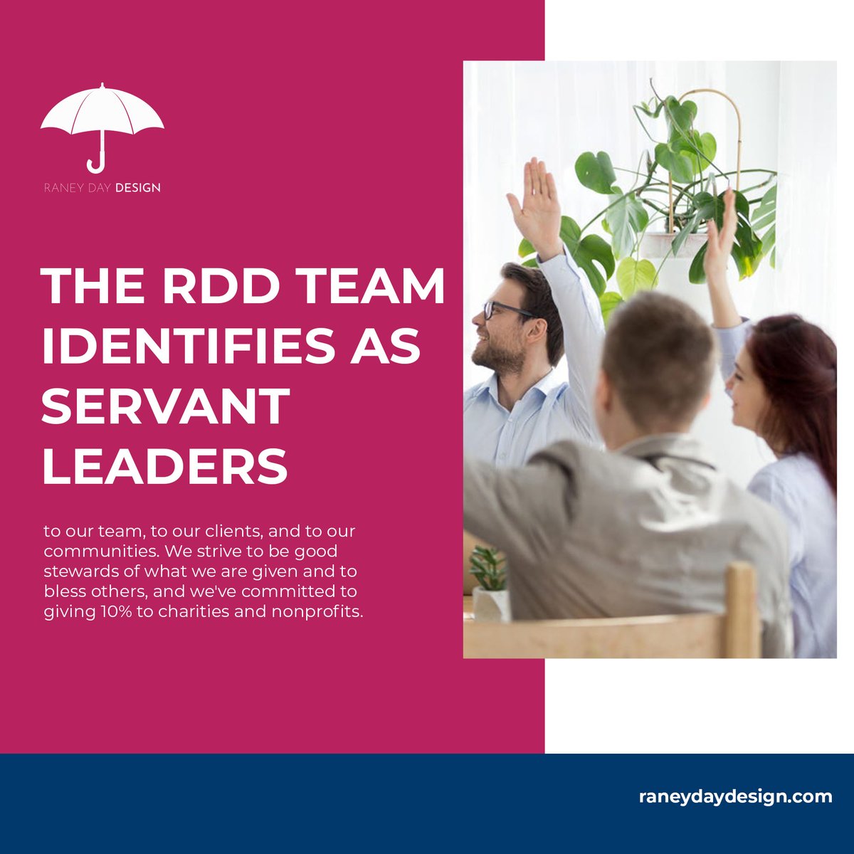 raneydaydesign's tweet photo. The RDD team identifies as servant leaders - to our team, to our clients, and to our communities. We strive to be good stewards of what we are given and to bless others, and we've committed to giving 10% to charities and nonprofits.
#RDD #RaneyDayDesign #CompanyCulture https://t.co/Xv5M7B4sOJ