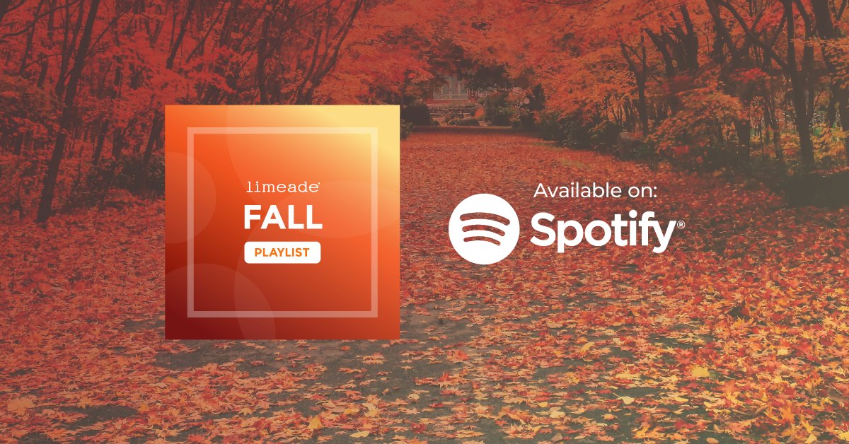 Limeade's tweet image. The #FallSeason is upon us. Ease into the season with the Limeade Fall Playlist on #Spotify. With autumnal tunes capturing the magical glow of fall, the #FallPlaylist invites positivity, energy, humanity and purpose in your workday. Listen today:  bit.ly/3Bofd4y
