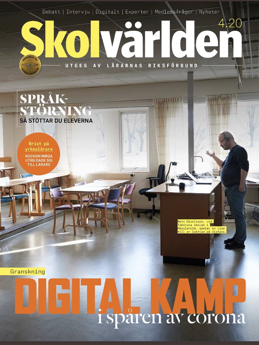 En bild säger mer än tusen ord. 
Ny nominering för @skolvarlden_se till Fackförbundspressens journalistpris. ”Bästa fotografi”: Andreas Hillergrens bild på läraren Mats Giselsson, ensam i klassrummet med fjärrundervisning under första coronavåren. <a href="/FackligaNyheter/">FackligaNyheter.nu</a> @lararnas