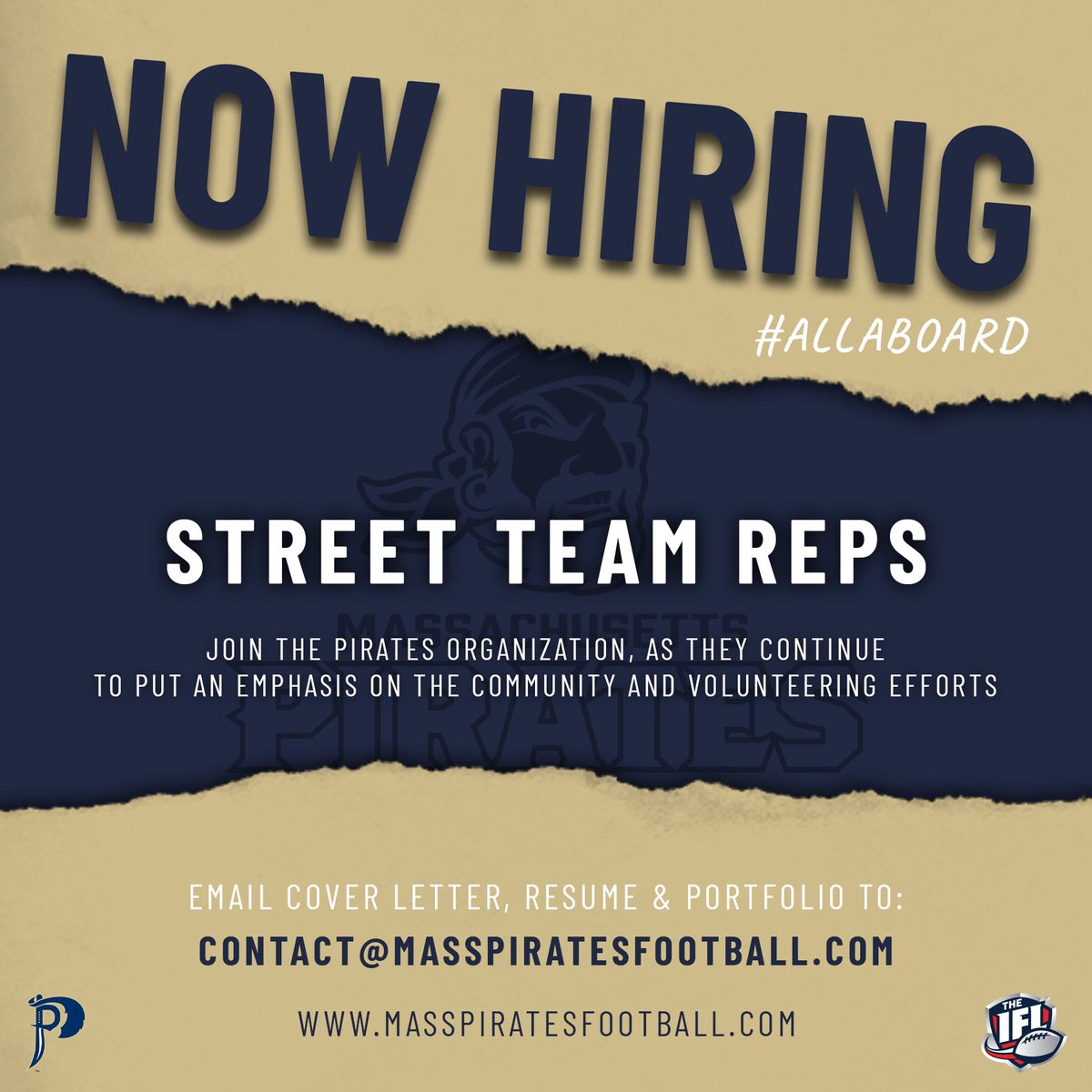 Massachusetts Pirates (@mass_pirates) on Twitter photo As we ramp up our events, we're looking to add to the team π΄ββ οΈ
#AllAboard
Email your resume to: βοΈ contact@masspiratesfootball.com As we ramp up our events, we're looking to add to the team π΄ββ οΈ
#AllAboard
Email your resume to: βοΈ contact@masspiratesfootball.com