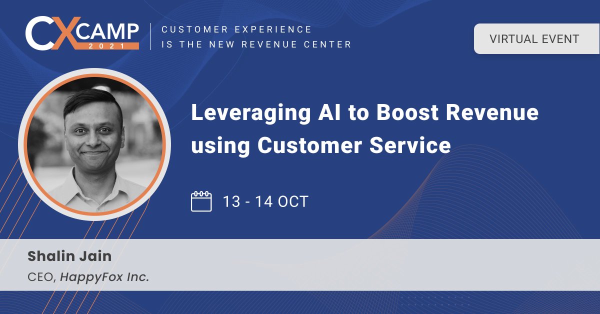 joincxcamp's tweet photo. How does #customerservice powered by AI boosts 📈 business revenue? 💵

Learn the many facets of AI in CS with @Shalin10 Jain at #CXCamp2021

Tune in today @ https://t.co/LAselxVIrM

#customersuccess https://t.co/G9iLighDTx