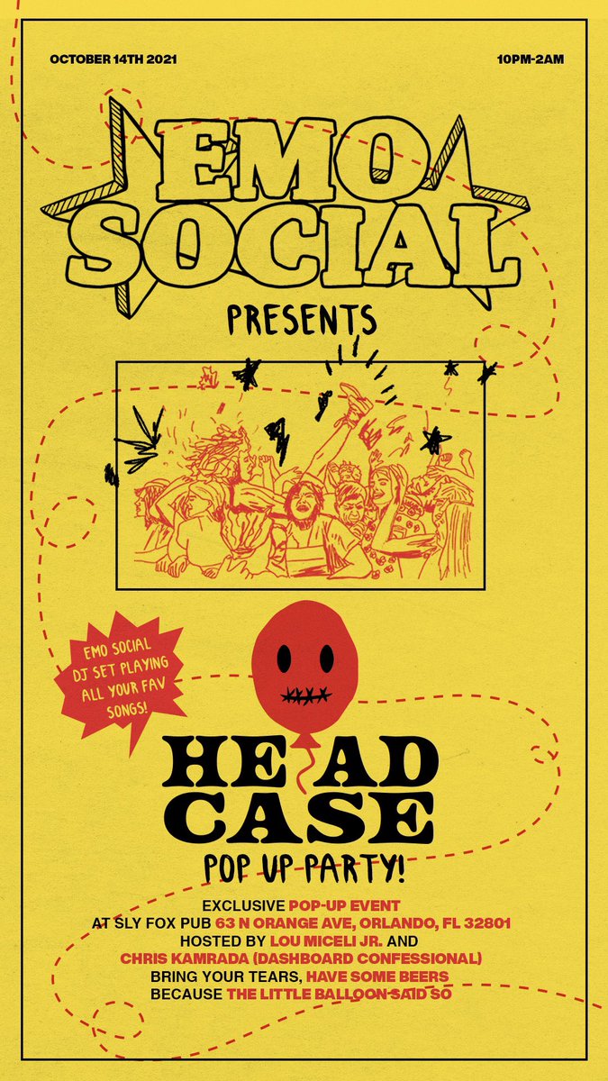 ckamrada's tweet photo. it’s thursday and i’m ready for tonight  

@LouMiceliJr’s @HeadCaseInc pop up 🎈

and supporting the local scene as always #EMOSOCIAL https://t.co/pZ0cRCekCQ