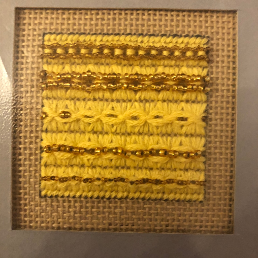 AStitchinQuine's tweet photo. This unusual pattern is Shell Stitch, this was fun to work and to bead!

#Embroidery #HandEmbroidery #BeadingEmbroidery #Patternwork #CountedWork https://t.co/nm7gGSsMFn