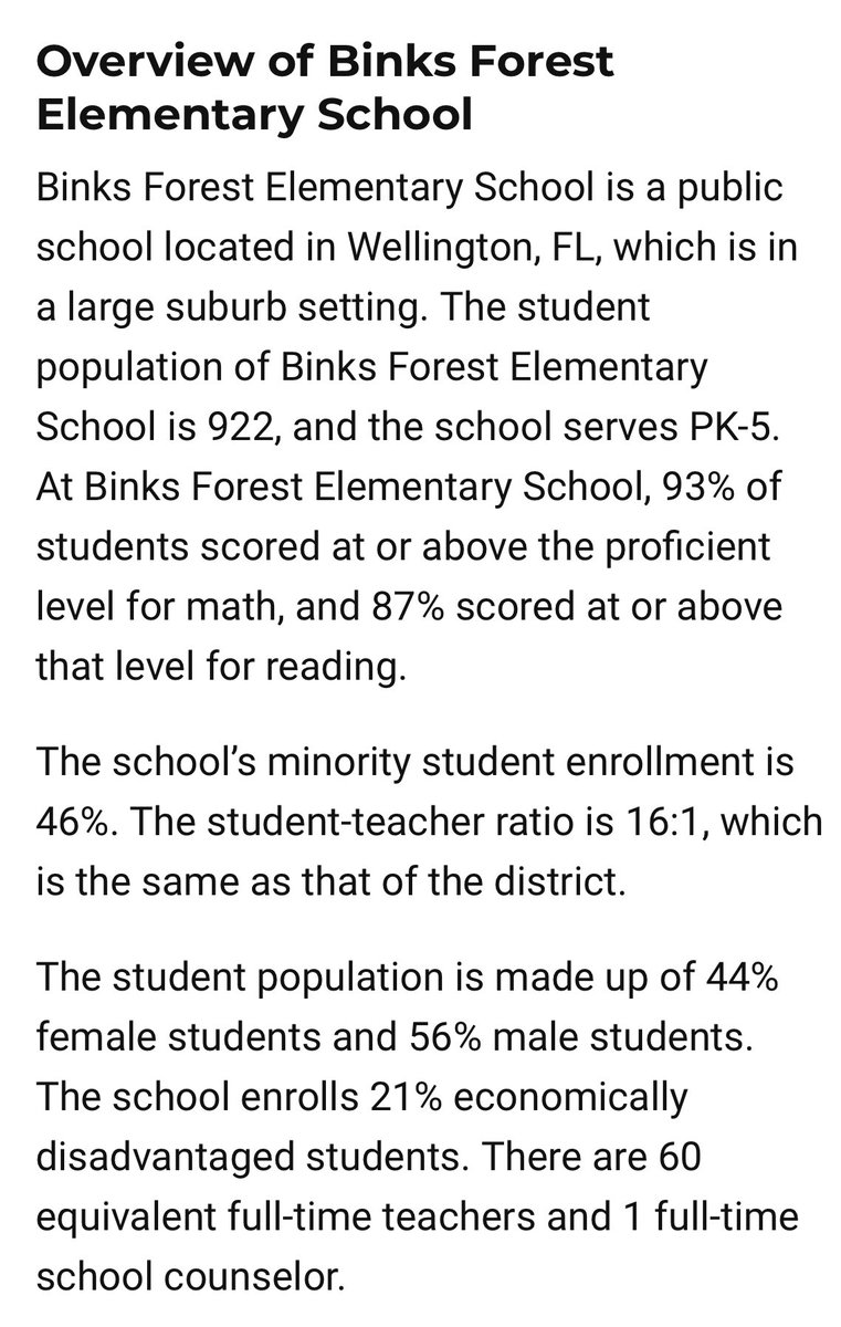 According to <a href="/USNewsEducation/">U.S. News Education</a>, Binks Forest is ranked #24 in Florida! <a href="/pbcsd/">The School District of Palm Beach County</a> <a href="/MichellaLevy/">Michella Levy</a> <a href="/MsKarenBerard/">Karen Berard</a> <a href="/MrsGreen1997/">Vivian Green</a>