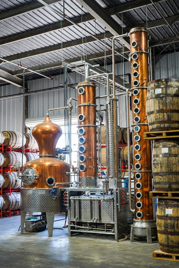 (1/2) DID YOU KNOW: Our copper hybrid still aka “Galt” has a Pot Still connected to two columns. The short column (5 plates) is generally used for premium whiskies like Single Malt, while the tall Column (18 plates) is used to make our Vodka. Inside, these are made up of a