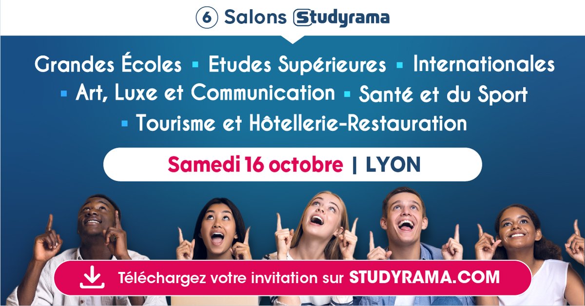 s_grandesecoles's tweet photo. Samedi 16 octobre à Lyon sur le salon @studyrama venez rencontrer  les écoles de management @BurgundySB @EDHEC_BSchool @EMStrasbourg @ESCClermont @ESCE @ESDES_Officiel @ESSCA_Ecole @inseec_bs @KedgeBS @Montpellier_BS @SKEMA_BS et les prépas Lalande, Minimes, St Marc, Quinet https://t.co/MPojWz9gbe
