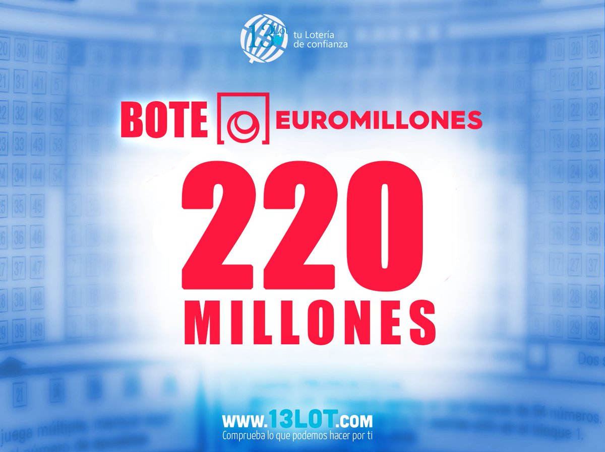 13lot_'s tweet photo. ¡Mañana viernes el increíble #Bote de 220 Millones € en #EuroMillones!

Entra en nuestra web y llévatelo por solo 2,50€
https://t.co/179oX7V8JG

#loterías #sorteos #sueños #suerte #décimos #DecimosdeLoteria #CompraOnline #13lotcom #Terrassa #CarrefourValles https://t.co/cSKf0KhXXF