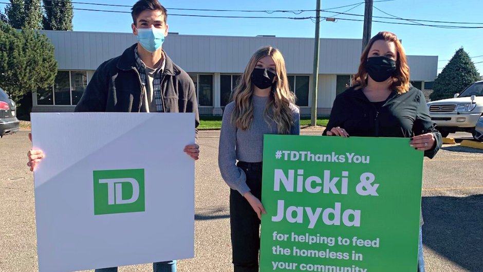 With some help from <a href="/TD_Canada/">TD (Canada)</a>, our friends Nicki and Jayda Monilaws surprised us with $3,000 in gift cards for our clients! With freezing temperatures approaching, this #donation came just in the nick of time. 💚 #TDThanksYou #RedDeer