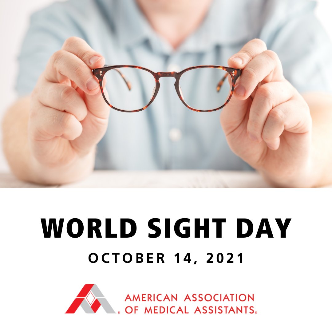AAMAOfficial's tweet photo. Today is #WorldSightDay. We stand with the World Health Organization (#WHO) in their fight to bring awareness to vision impairment and blindness. Take time today to take care of your eyes.
#TheAAMA #AAMA #CMAAAMA #MedicalAssistant #MedicalAssisting #MedicalHoliday https://t.co/qpLP5CYTxE