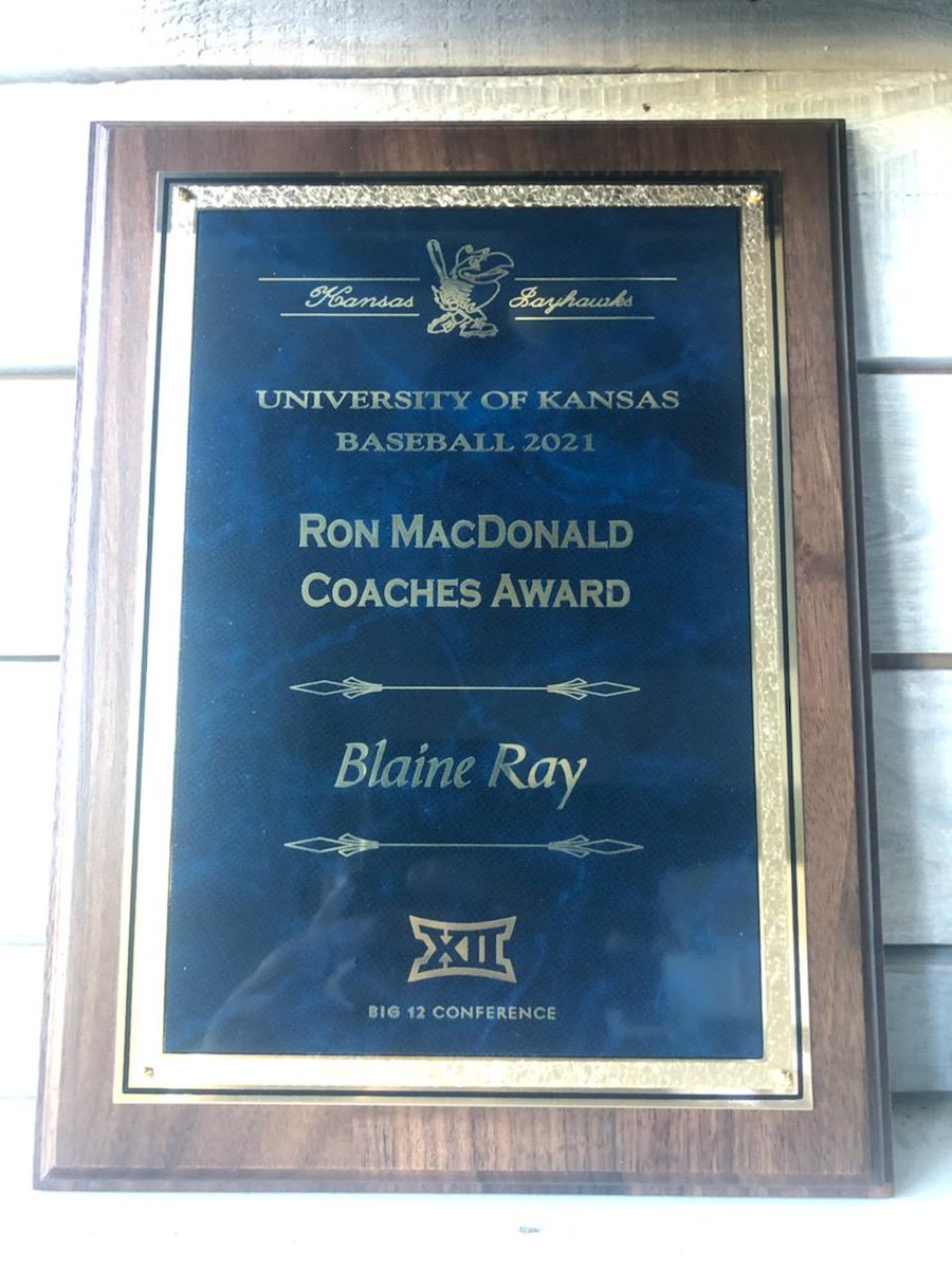 O_H_S_Baseball's tweet photo. Congratulations to @22_blaine for winning the @KUBaseball coaches award last year.  Well deserved! https://t.co/Agkt87lCFp