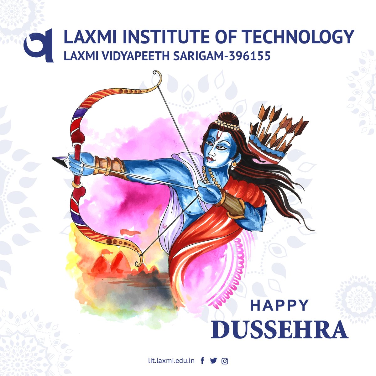 litsarigam's tweet photo. On this auspicious day, let us celebrate together the victory of good over evil. May this Dussehra dispel gloom and misery and bring you happiness and prosperity.
#litsarigam #LIT #LVS #LaxmiInstituteOfTechnology #GajeraTrust #LaxmiDiamond #LaxmiVidyapeeth #Onehappiness https://t.co/dfW3wvZFJQ