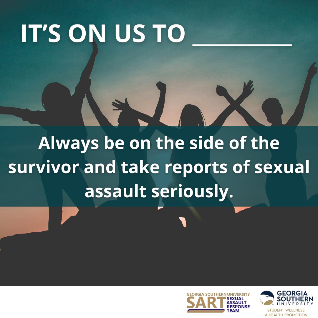 GSswhp's tweet photo. As It's On Us week comes to a close let us know one thing you learned or took away from this week?  #ItsOnUsweek #StudentWellness #GeorgiaSouthern #SWHP #SexualAssaultAwareness https://t.co/dJYHqmI4nX
