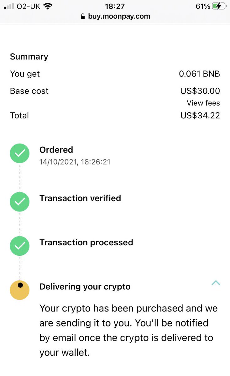 tokenomchicks's tweet image. Little tester purchase on MoonPay with iOS. Sooooo simple. soooo easy. And reasonably cheap! 🙌🙌🚀🚀 Thankyou! @TheFudHound @CptHodl