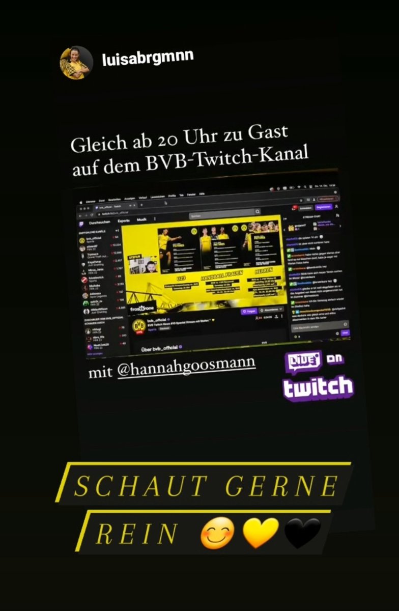 Kommt vorbei, jetzt LIVE auf Twitch 💛🖤<a href="/bvb09/">BVB</a> #dortmundermädchen #bvb09frauen