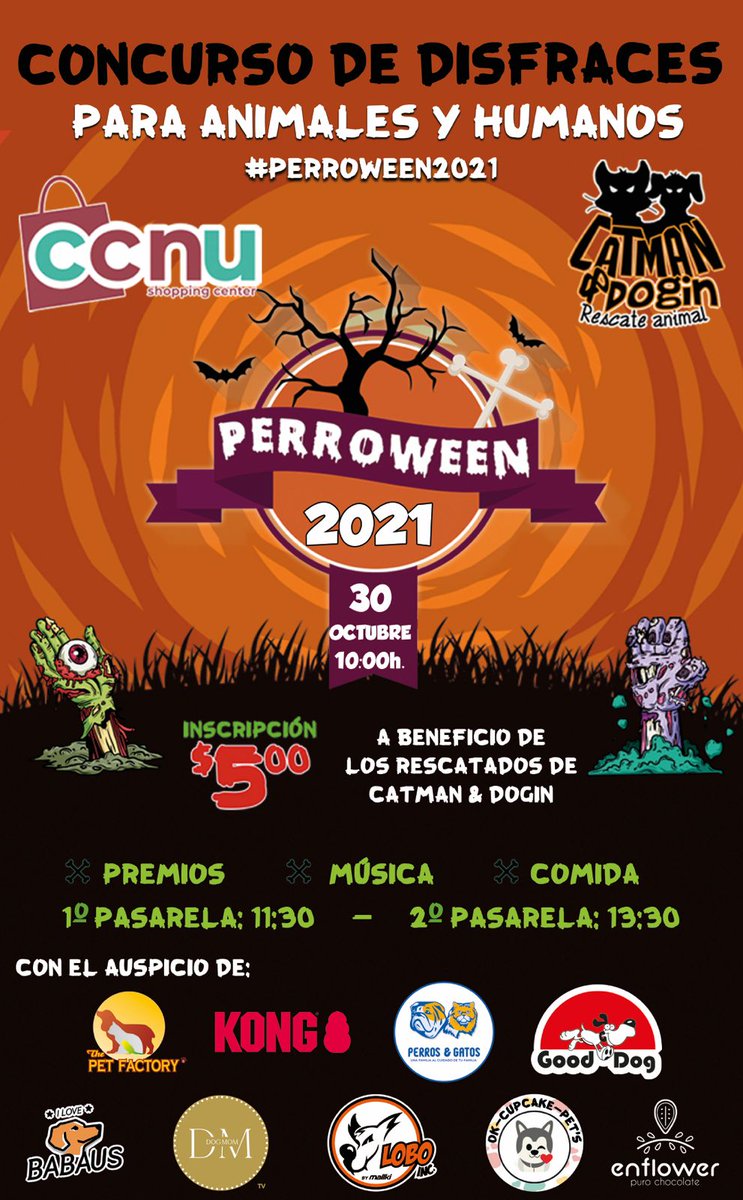 TiempoRealEC's tweet photo. 🎃 .#EspacioPublicitario |
👻 #PERROWEEN!
👻 30 de octubre festejamos.
👻 100% a beneficio de los perritos rescatados de Catman y Dogin 🐾.
👉🏾 Inscripción: $5
Lugar: CCNU
Fecha: Sábado 30/10/2021
👻 Pasarela: 11:30
👻 Pasarela: 13:30
❤️ Puedes traer donaciones. 👀 🎁 🎉 https://t.co/7QVGzXId0s