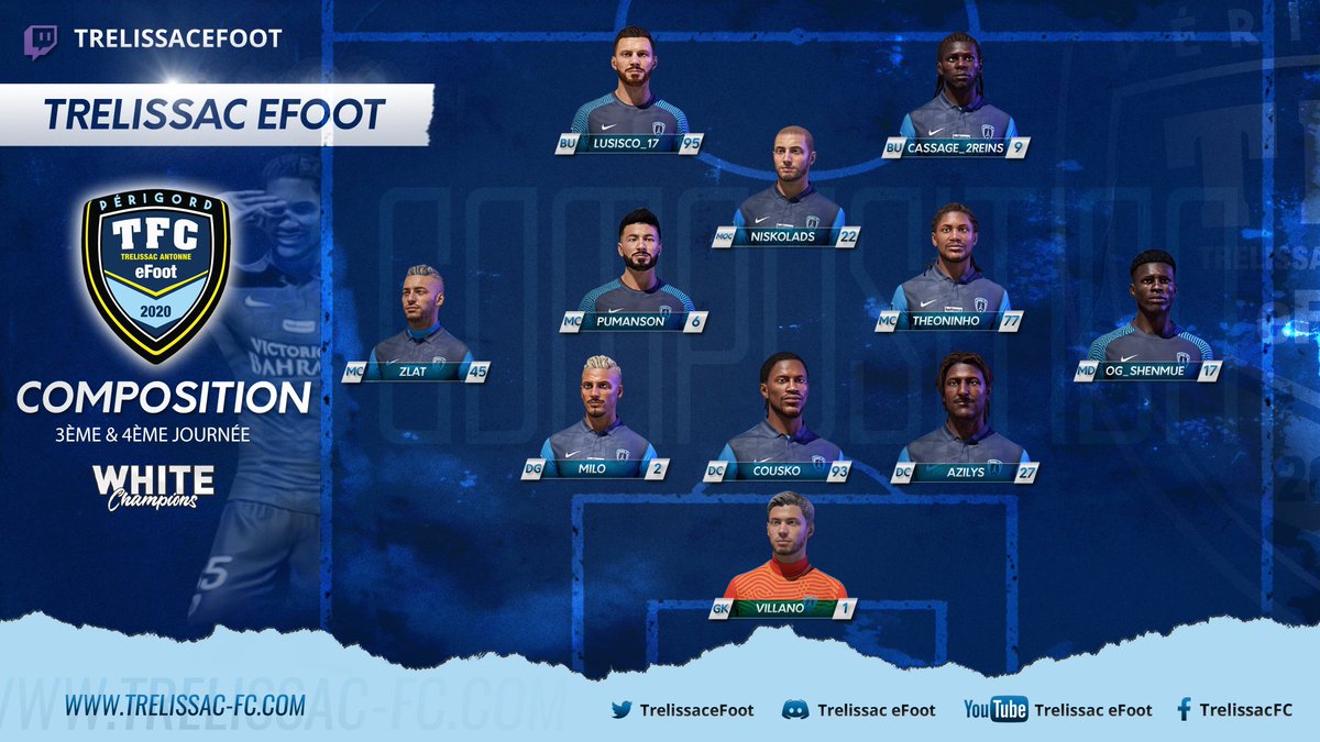 Le 11 de ce soir en EFL White ⚔️

@GinoTfc <a href="/TrelissaceFoot/">Trelissac eFoot 🇨🇵</a> <a href="/eSportFA_FR/">ESPORT FOR ASSOCIATIONS</a>