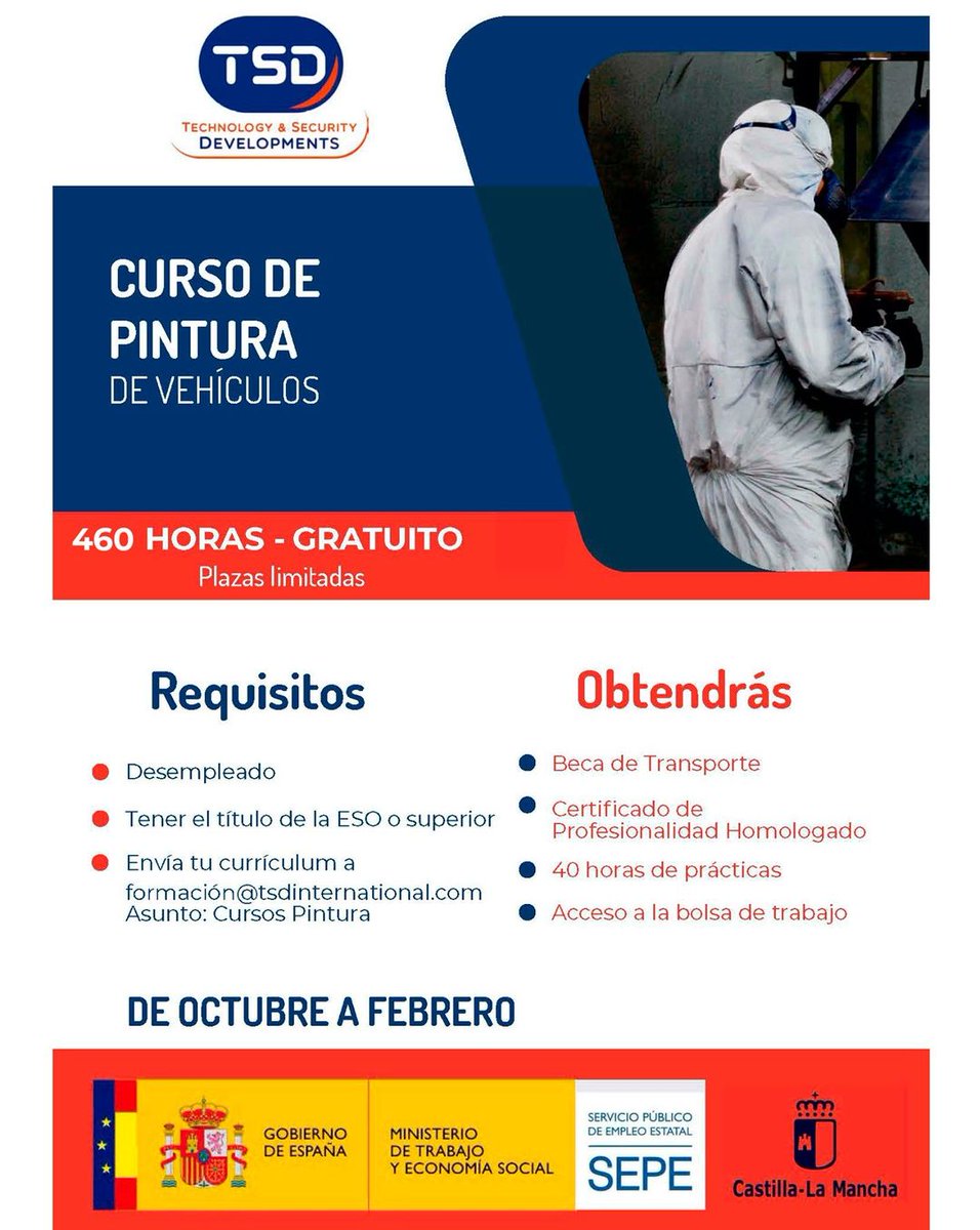 Últimas plazas para el curso de pintura de vehículos en Herencia, Ciudad Real. 
#curso #formacion #tsd #pintura #tsdinternational #herencia #spain #oferta