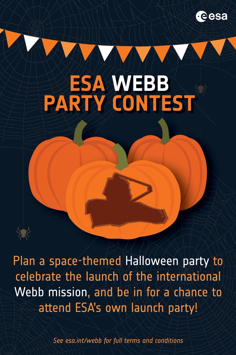 ESA_Webb's tweet photo. Are you dressing up as a #Webb telescope or #Ariane5 rocket this year for #Halloween? We sure are!🎃👻 🚀
Join the fun, plan your space-themed Halloween party @Pinterest and be in for a chance to attend ESA's own launch party!
👉 https://t.co/c7No5E7sDc
#ESAWebbPartyContest https://t.co/pMCZtLbtKx