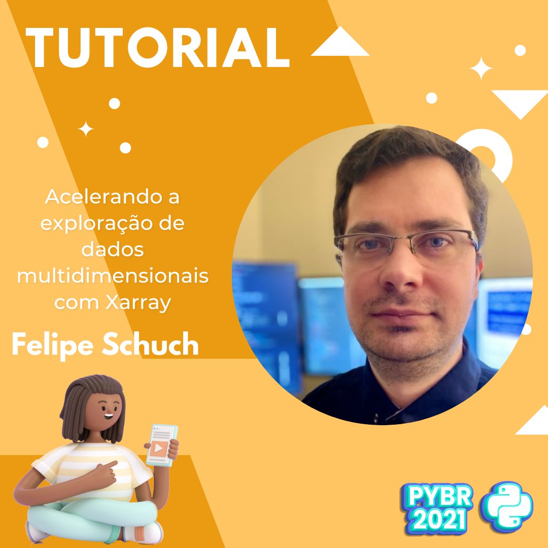 pythonbrasil's tweet photo. Olá pythonistas!
É com muita felicidade que anunciamos o tutorial "Acelerando a exploração de dados multidimensionais com Xarray" de @fschuch na #PyBR2021! Ele vai ao ar dia 17/10 às 15:00. As inscrições serão no discord. Não percam! https://t.co/ooX7T2ZcKp