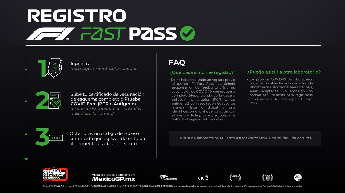 mexicogp's tweet photo. ¿Quieres obtener tu #F1FastPass? Realiza tu pre-registro o completa tu registro, sólo sigue estos pasos:
1️⃣Entra a https://t.co/1FeH4Xcm8d
2️⃣Genera una cuenta de acceso
3️⃣Confirma tu cuenta en el mail que recibirás
4️⃣Directo en la plataforma, tómate tu foto
(1/2) https://t.co/KjqTCopPDU