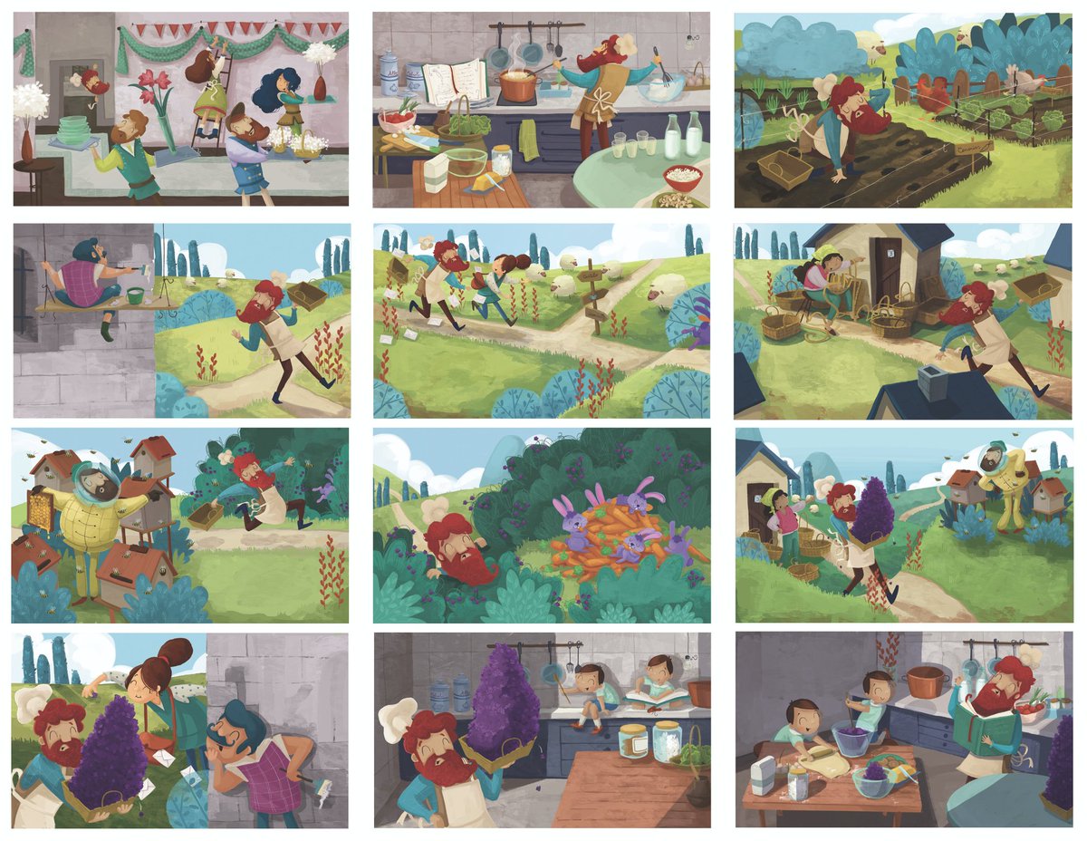 Así lucen todas las ilustraciones juntas del cuento "O cociñeiro Martiño e as cenorias desaparecidas", uno de los momentos más gratificantes de este tipo de proyectos. <a href="/Xerais/">Xerais</a> #illustration #ilustracioninfantil